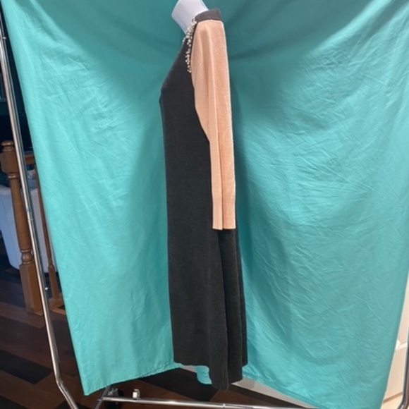 Grey and Pink Sweater Dress with Pearls and Rhinestone Accents - Picture 14 of 16